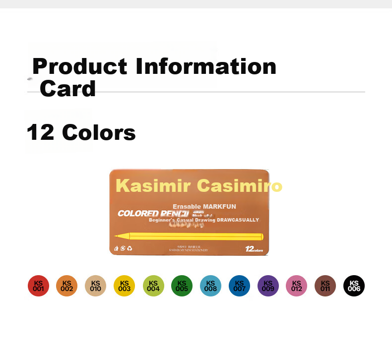 Kasimir Erasable Colored Pencils for Students' Art And Drawing, Professional Hand-Drawn Colored Pencils Set of 12 Colors for Beginners' Art Supplies 8