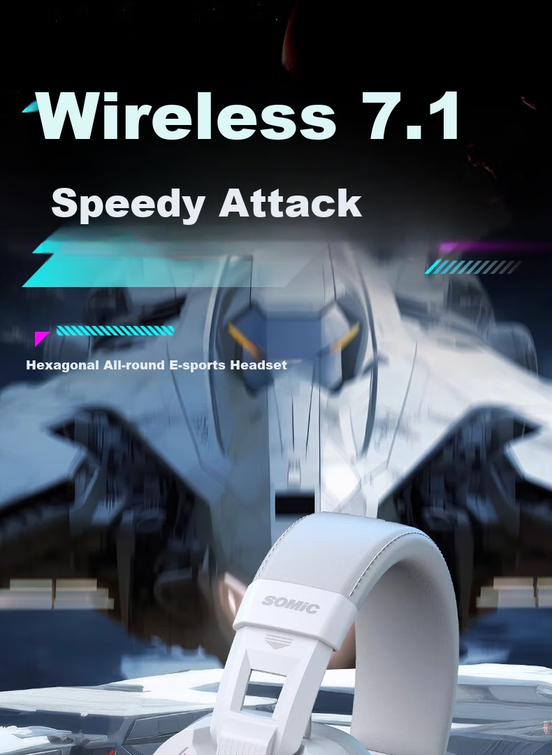 SOMIC MH201 Gaming-Grade 2.4G Zero-Lag Tri-Mode Gaming Headset Wireless Bluetooth Mobile PC Noise-Cancelling Headphones Over-Ear 7.1 Audio Positioning Black 1