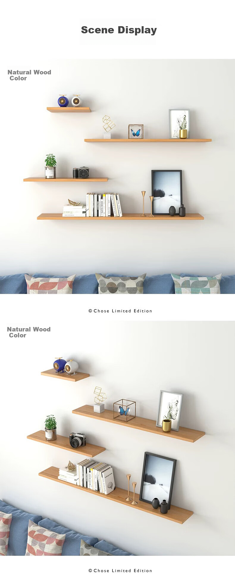 Fanshe Living Room Wall Shelf Storage Rack, Bedroom Bedside Simple Storage Bookshelf, Black Set 2