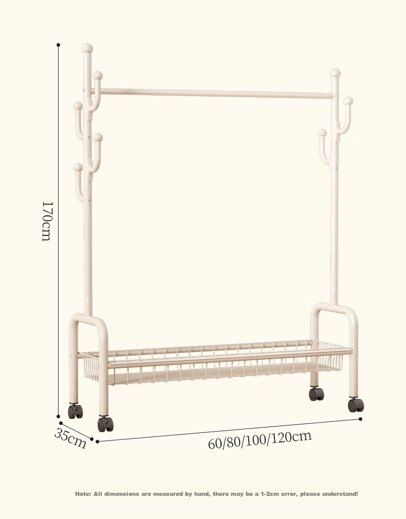Yimo Movable Coat Rack, Floor-Standing Home Bedroom Iron Storage Shoe And Hat Hanger, 100 Double-Layer - White 8
