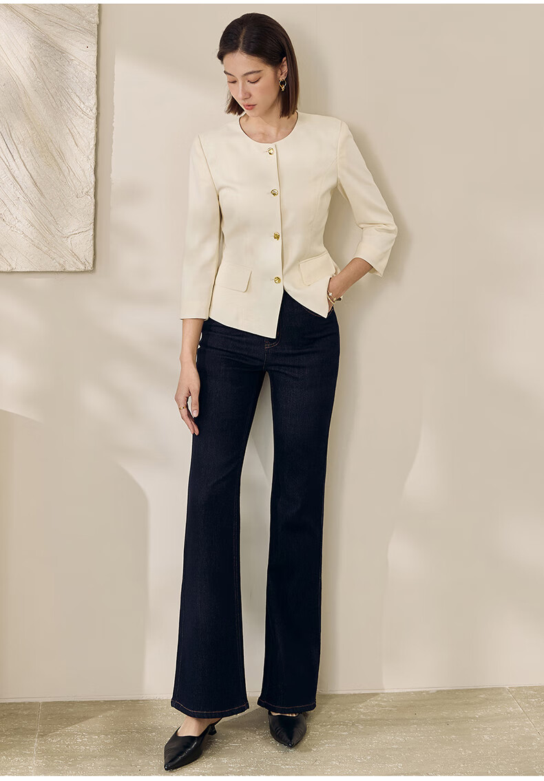 ROEYSHOUSE Slim Fit Short Blazer Spring Professional Waist-Cinching Jacket 10105 Apricot L 9