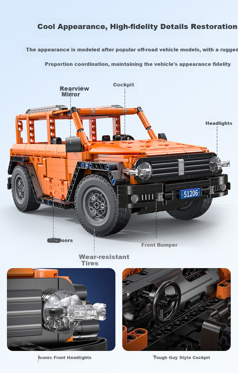 CaDA Building Block Tank Off-Road Vehicle Toy Educational Programming Remote Control Off-Road Vehicle Model Collection Birthday Gift for Boys 6