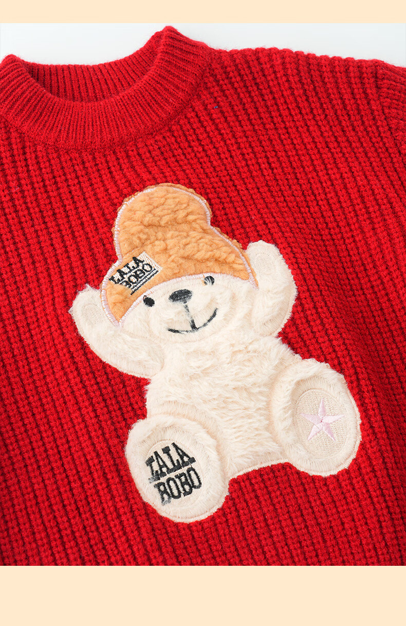 MOMOCO Kids Thick Sweater Boys Casual Winter Korean Style Bear Sweater Red Size 105 1