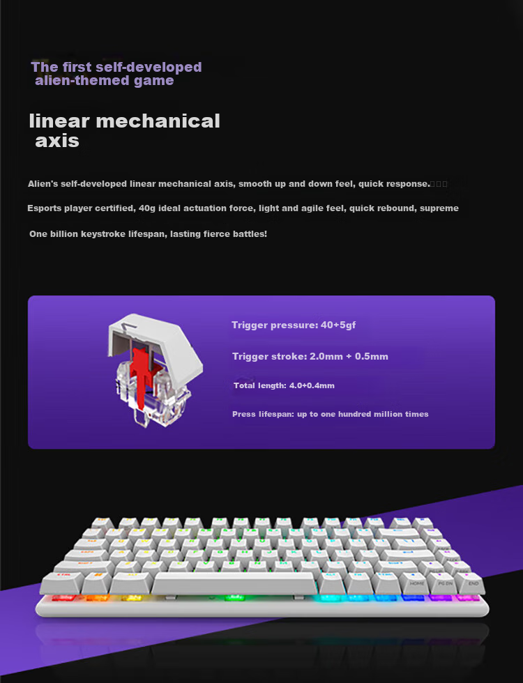 Alienware Pro Professional Edition Three-Mode Wireless Compact TKL Gaming Mechanical Keyboard for Home And E-Sports, Long Battery Life, Hot-Swappable, Holiday Gift, White 4