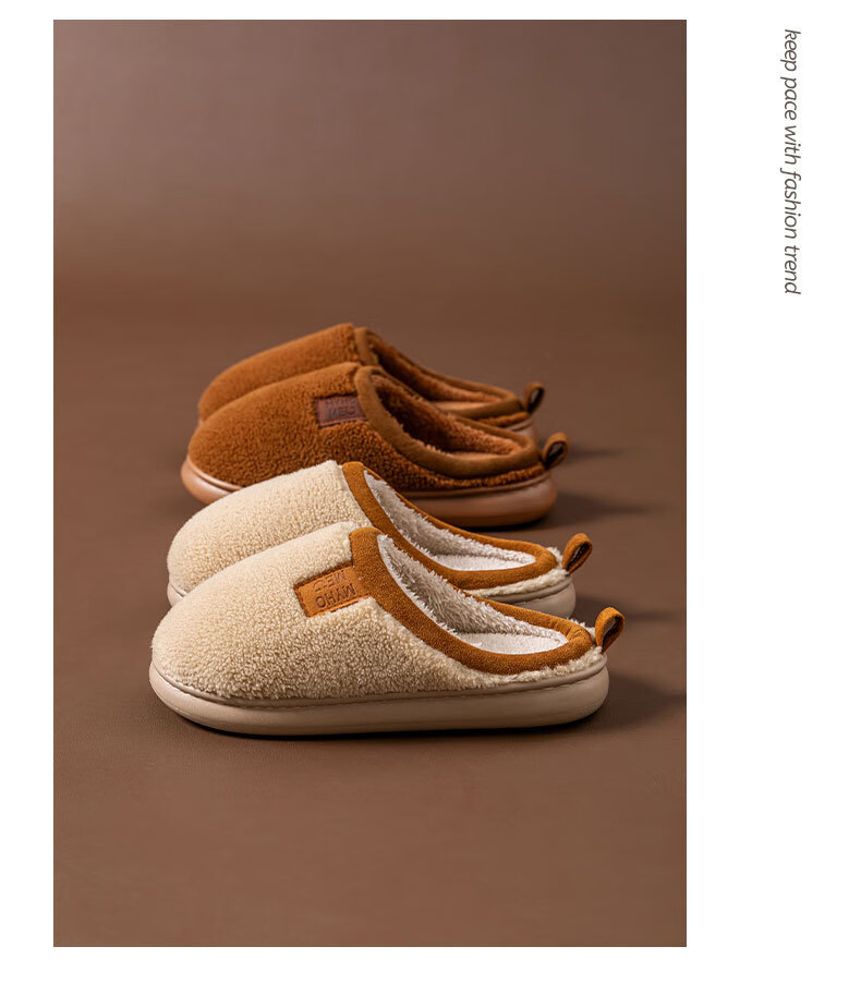 Guoluofi Winter Lamb Wool Cotton Slippers Women Home Non-Slip Plush Fleece Warm Cotton Slippers Men Khaki 40-41 7