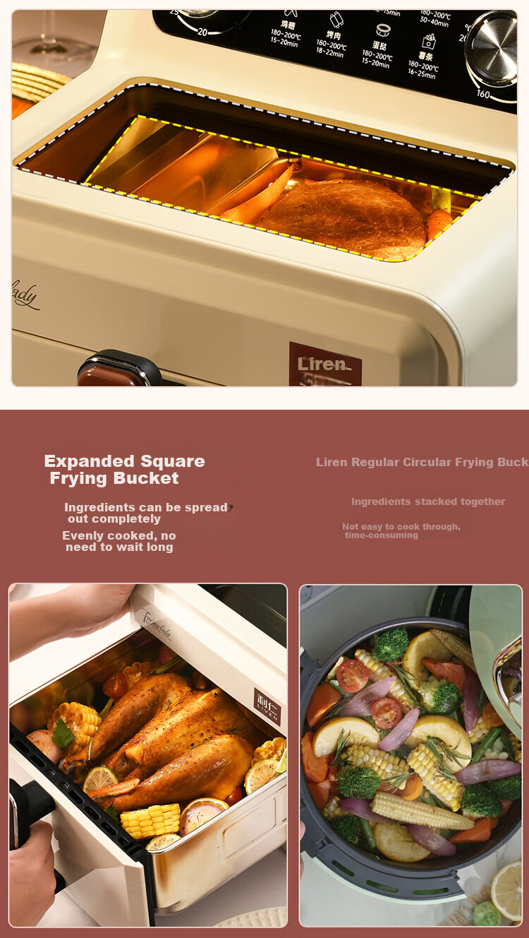 Liven Air Fryer for Home Use, Non-Coated 304 Stainless Steel Frying Basket Inner Pot, 7L Visible Large Capacity Can Roast Whole Chicken, Metal Interior No Need to Flip Food in Oven KZ-J7179 9