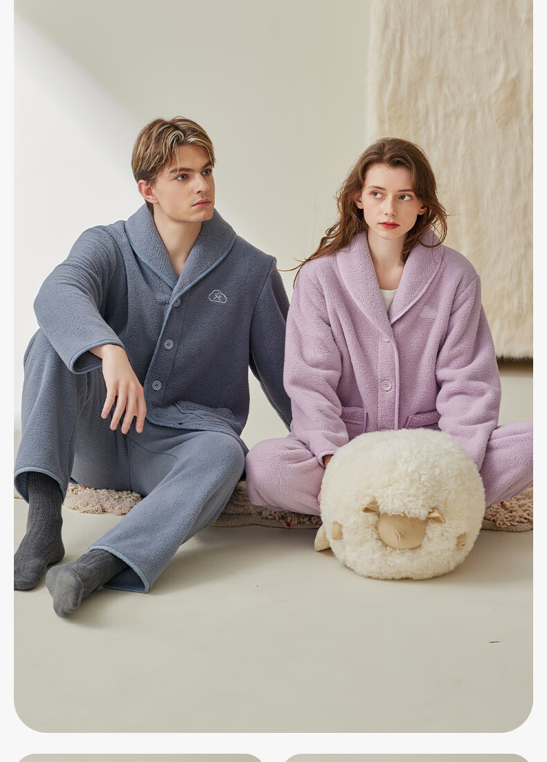 Fenteng [Fan Chengcheng Same Style] Fenteng Fluffy Couple Pajamas Autumn Winter Women's Fleece Thickened Men's Coral Fleece Set 7