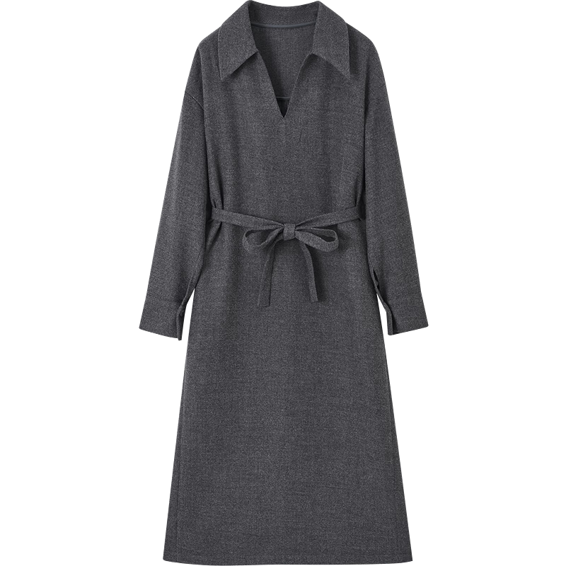 Demana [French Luxury Style] Winter Urban V-Neck Thick Textured Wool Belted A-Line Women's Dress