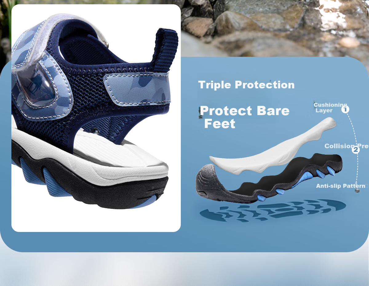 CAMEL Children's Sandals, Summer Beach Shoes, Closed-Toe, Anti-Collision, Non-Slip, Velcro Straps, for Older Childre 10