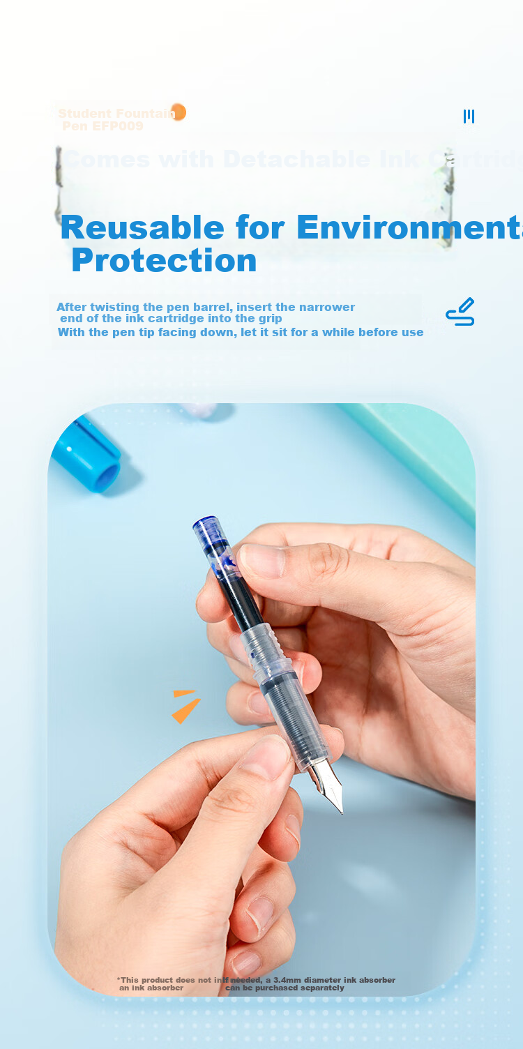 COMIX Erasable Posture Correction Fountain Pen 0.38mm Wuhuang Collaboration Erasable Copy Pen 1 Piece EF Fine Nib Erasable Blue Ink Cartridge 4 Pieces EWHGF0100 6