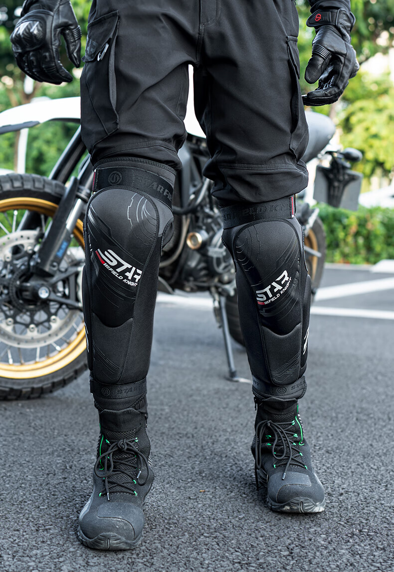 STAR FIELD KNIGHT Motorcycle Riding Knee Guards Four-Season Anti-Fall Wear-Resistant CE Certified Biker Gear Black Size M 14