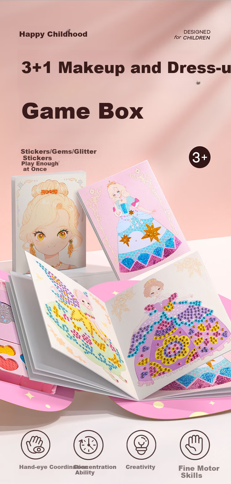 Meiletongnian Princess Diamond Makeup Bag Quiet Book, Handcraft Toy for Girls Aged 4-8, Children's Birthday Gift Box 1