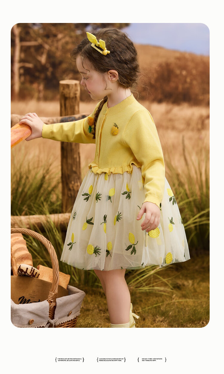 ASK JUNIOR Kids Dress Spring Toddler Patchwork Mesh Knit Dress Girls Ruffle Princess Dress Yellow 120 15