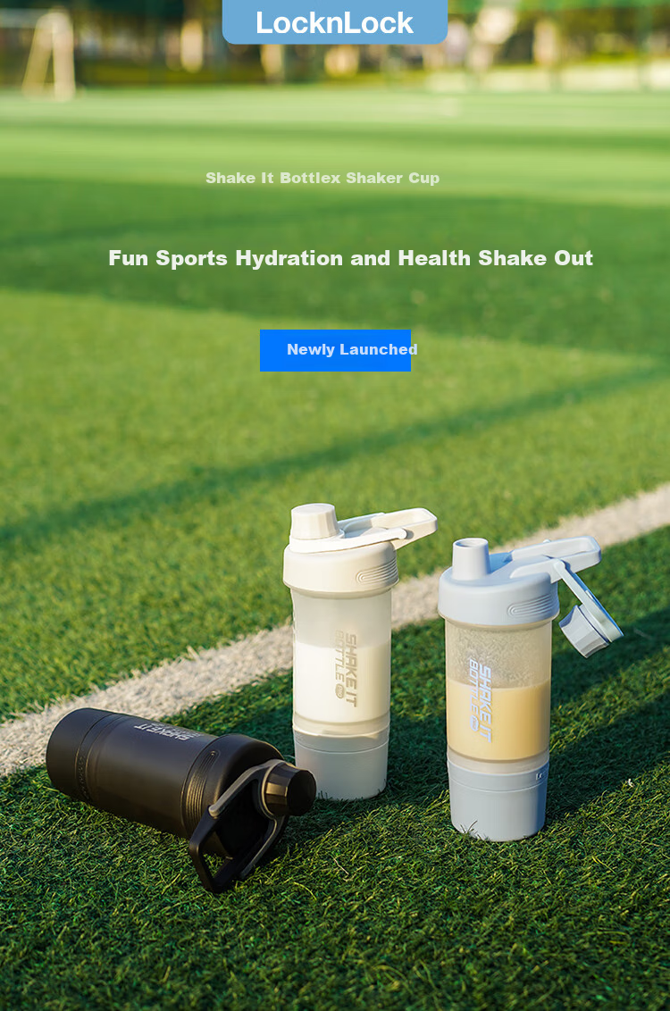 LOCK&LOCK Sports Shaker Bottle with Individual Storage Box, Portable Plastic Cup, Fitness Tea Water Bottle, Gray (580mL+170mL) 1