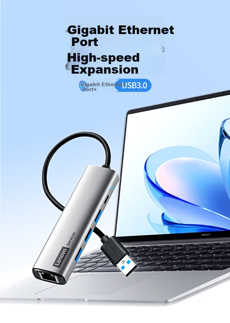 Lenovo USB to Ethernet Adapter Expansion Dock RJ45 Gigabit Network Cable Converter USB Splitter Laptop Extender Extension Cable Hub Expansion Dock BY02-RA Gigabit 2