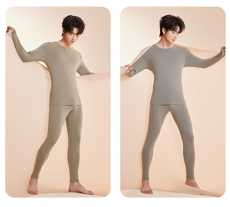 Hodo Women's 7A Antibacterial and Anti-Mite Modal Silk Smooth Thin Warm Camellia Oil Infused Round Neck Thermal Underwear Set 13
