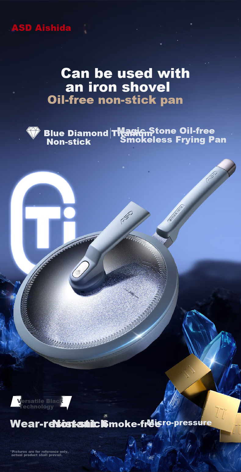 ASD Non-Stick Frying Pan with Blue Diamond Titanium Coating, Magic Stone Non-Stick, Smokeless, 28CM, Compatible with Induction Cookers, F5Q 2