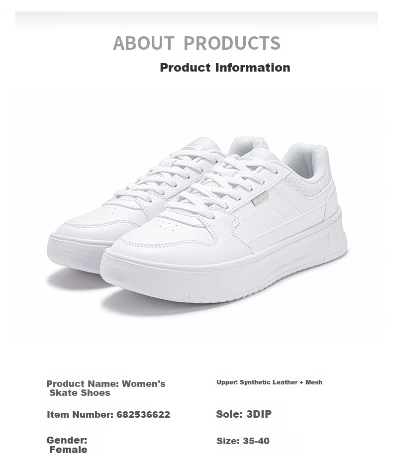 361° Women's Classic White Shoes for Autumn School Season Casual Board Shoes 682536622-1 23