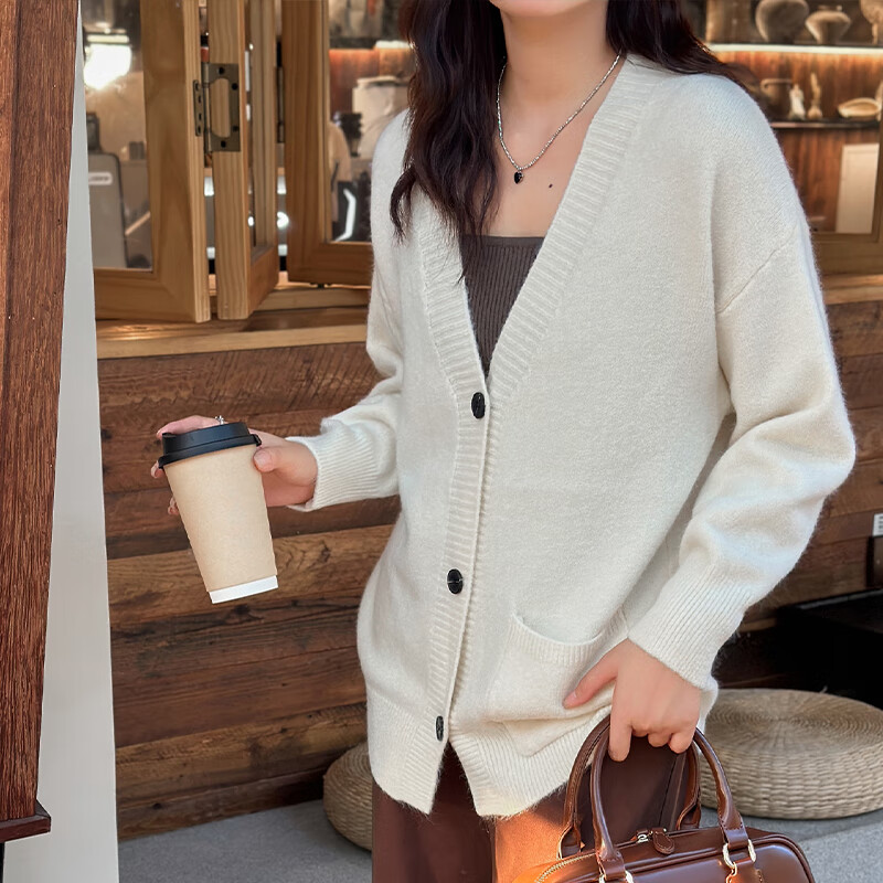Yishangmei Women's Knitted Cardigan Autumn Winter 2025 New Lightweight V-Neck Sweater Petite Loose Lazy Style Jacket