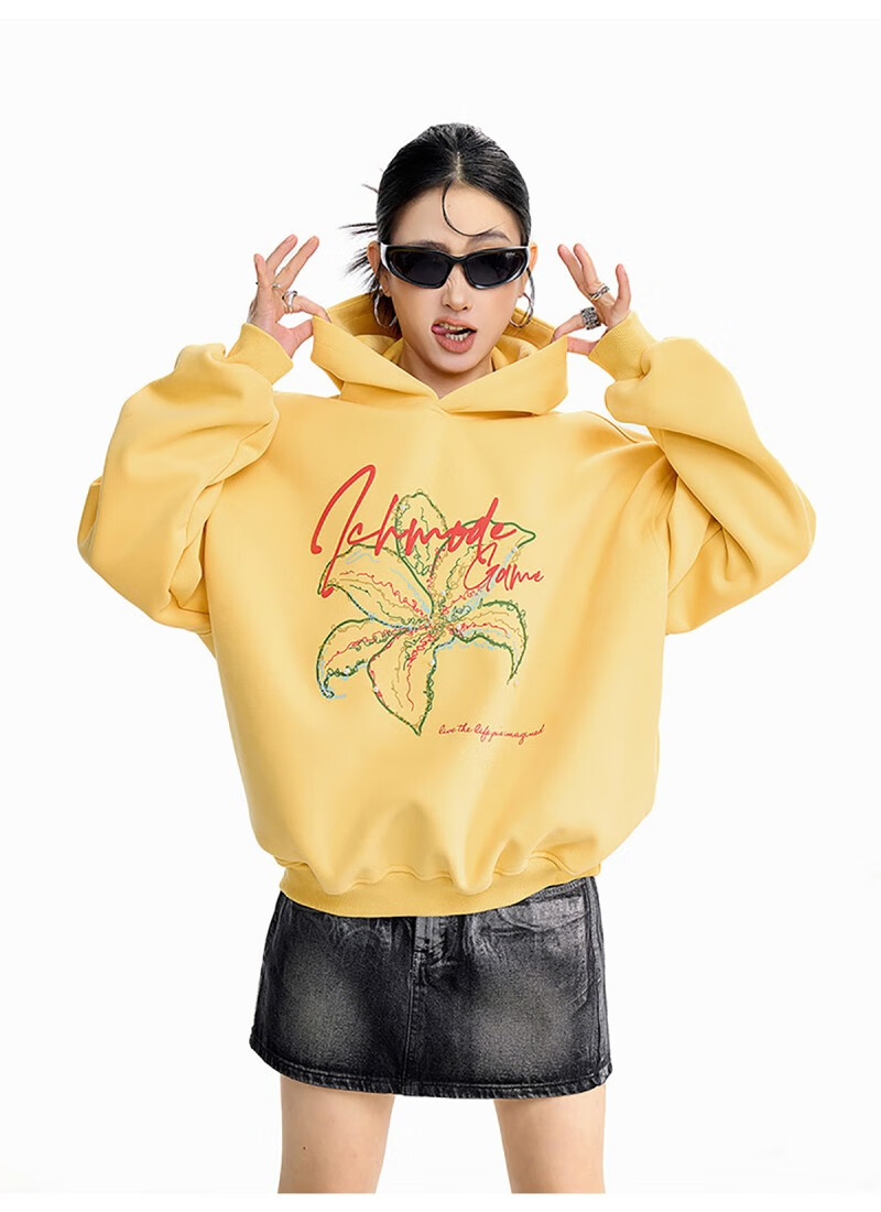 ICH MODE Women's American Style Hoodie Autumn Winter 2025 New Loose Pullover Jacket Top Dark Gray M 7