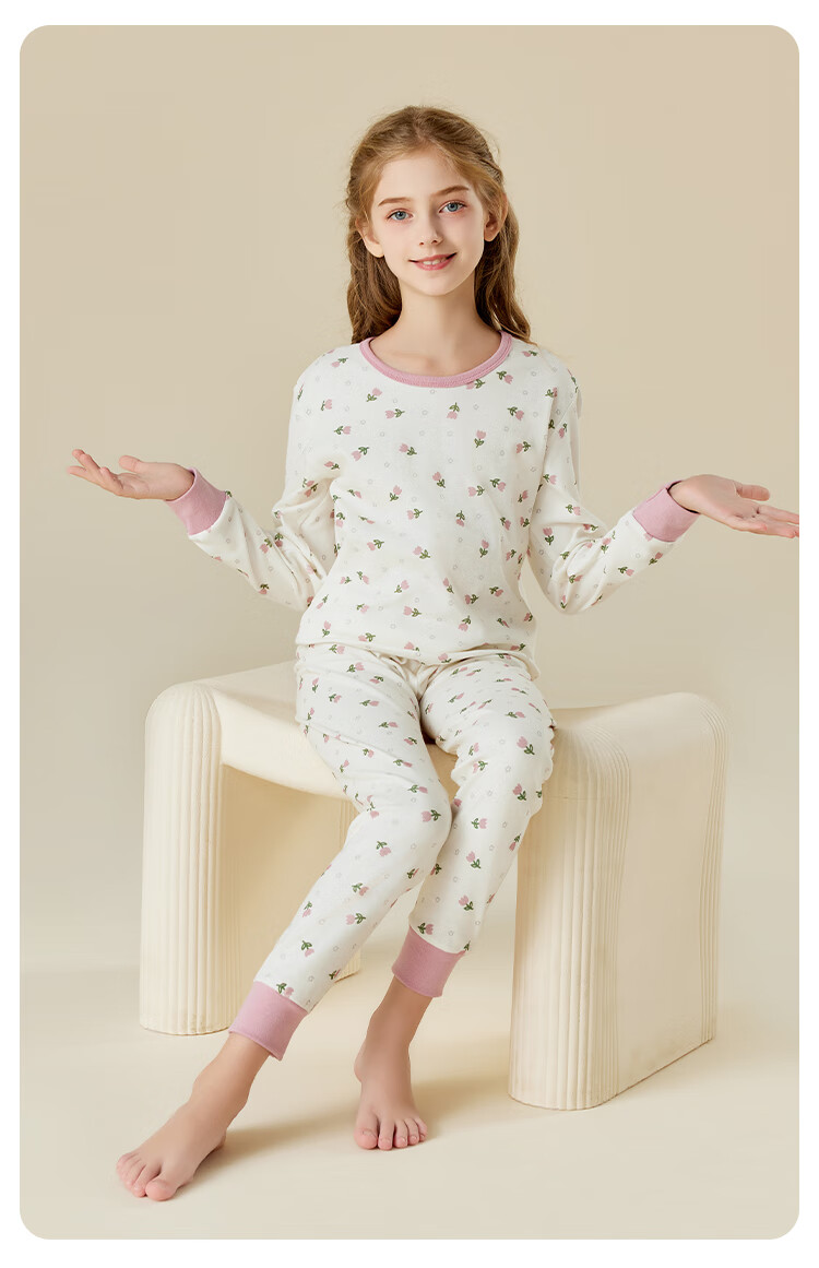 LangSha Kids Cotton Autumn Winter Underwear Set Girls Long Johns Pajamas for Teens 130cm 7