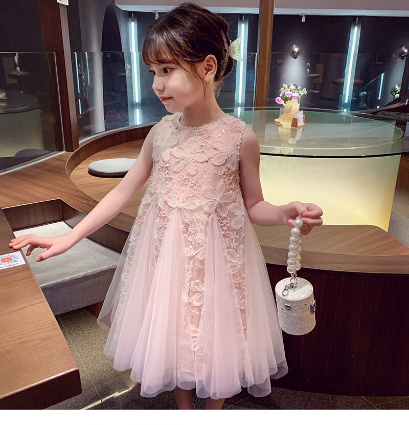 MIMIHELLO Girls Summer Dress 2025 New Fashionable Children's Mesh Princess Vest Dress for Little Girls 12