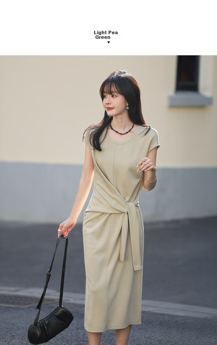 Mt [Asymmetric Aesthetic], Summer Design-Inspired, Tie-Up Slit Round Neck, Elastic Long Women's Dress 10