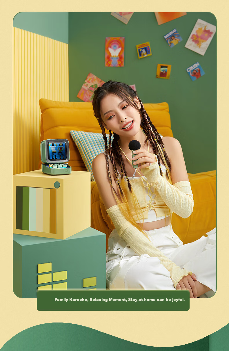 Divoom Pixel Retro Bluetooth Speaker with Subwoofer, Karaoke Microphone Combo for Children's Singing, Home Desktop Computer Mini Speaker, Birthday Gift for Girls, Mid-Autumn Festival Present 4