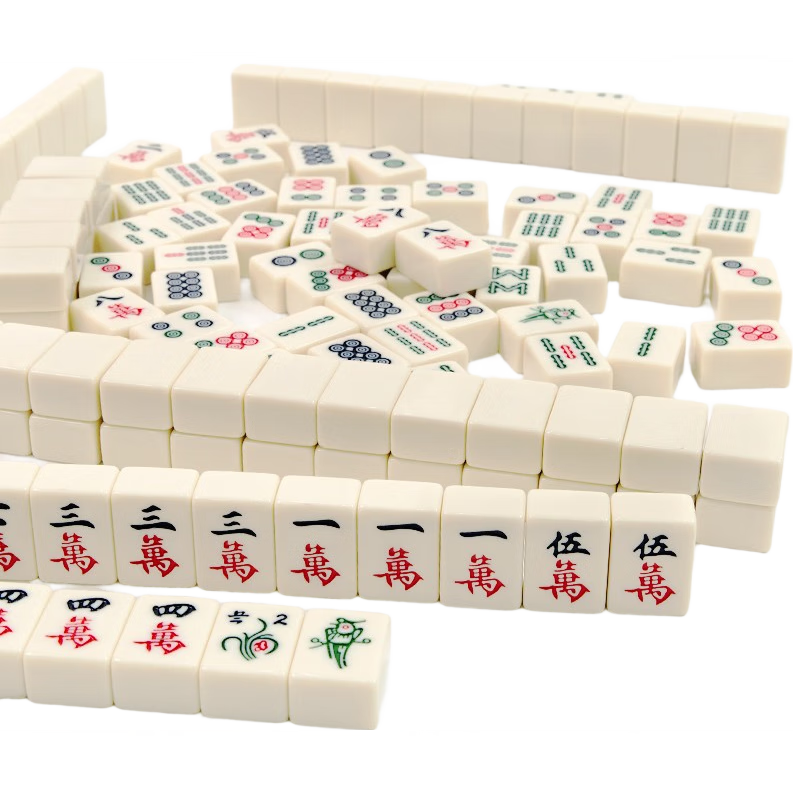 Shangkechengpin Mahjong Tiles, 42mm Ivory Color, 144 Pieces, Home And Travel Hand-Rubbed Mahjong Tiles, Travel Case Included