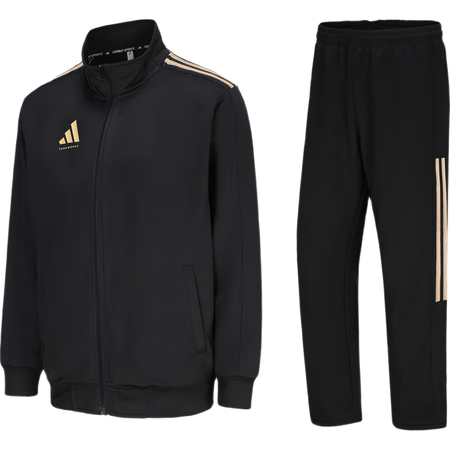 Adidas Spring Running Sportswear Set for Men, Outdoor Windproof Jacket And Long Pants Two-Piece Suit, Black/gold, Size M