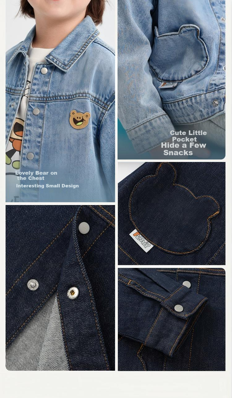 BALABALA BalaOne Baby Denim Jacket, Cute Bear Pattern, Boys' Autumn Outerwear, Versatile, 208325105105 6