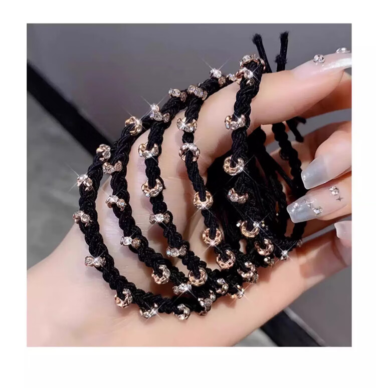 LiQing Rhinestone Braided Hair Ties [5 Mixed Colors] High Elastic Durable Luxury Leather Hair Bands Hair Accessories 7