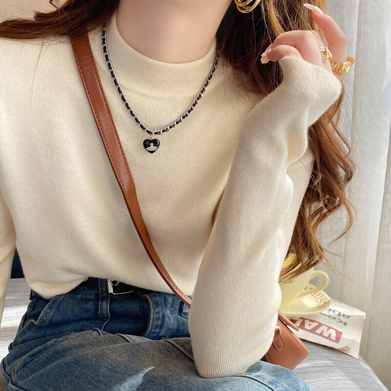 YUZHAOLIN Women's Half Turtleneck Base Shirt Autumn Winter 2025 New Knitted Lazy Style Soft Sweater Black