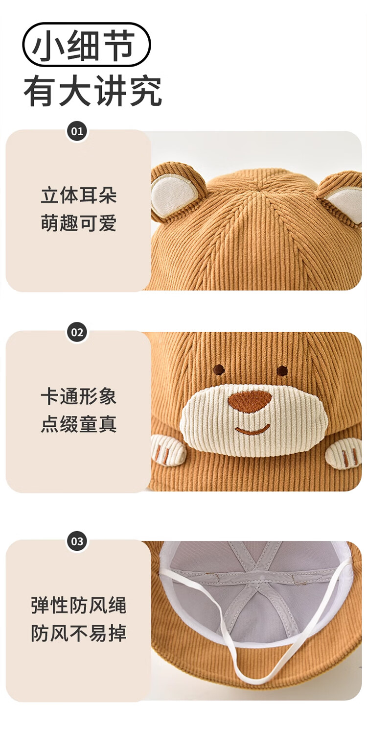 9i9 Baby Hat Autumn Winter Thickened Warm Windproof Baby Fisherman Hat Boys Girls Bucket Hat A166 Bear 1-2 Years 2