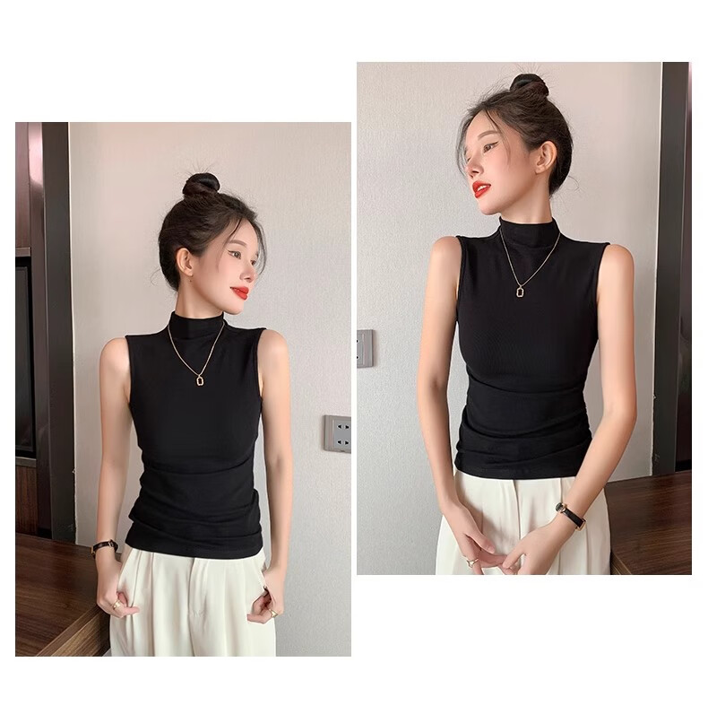 La Chapelle Women's Half Turtleneck Sleeveless Tank Top Spring Summer New Solid Color Base Layer White XL 2