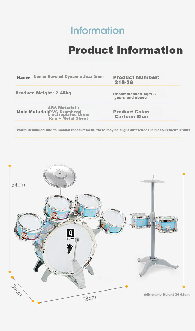 QIAO WA BAO BEI Kids Drum Set Children's Gift Toy for Ages 1-5 Birthday Present for Boys and Girls Early Education New Year Toy 18