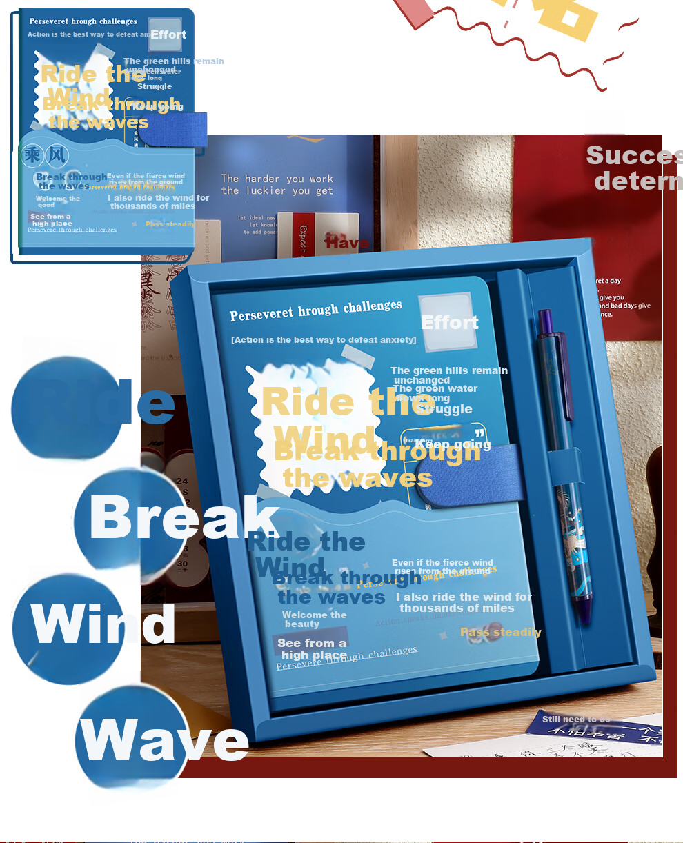 Zuolanzhe Wind-Blowing And Wave-Breaking Notebook Stationery Gift Box, High School Entrance Exam Encouragement, Inspirational Eighteen-Year Adult Ceremony Birthday Gift, Companion Gift, Graduation Gift for Classmates, Go-Getters Blessing Gift 3