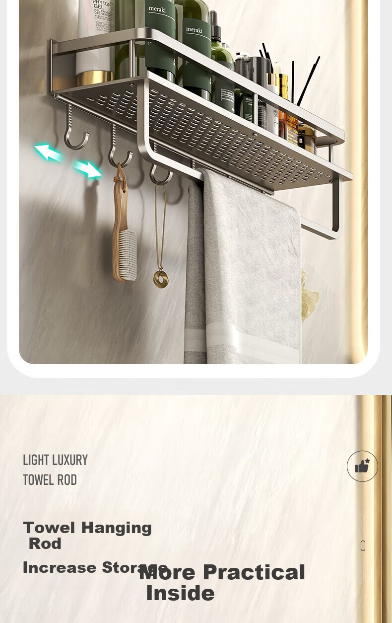 Yweel Bathroom Storage Rack, Wall-Mounted Space Aluminum Baked Paint Washbasin Organizer Shelf, No Drilling Required 4