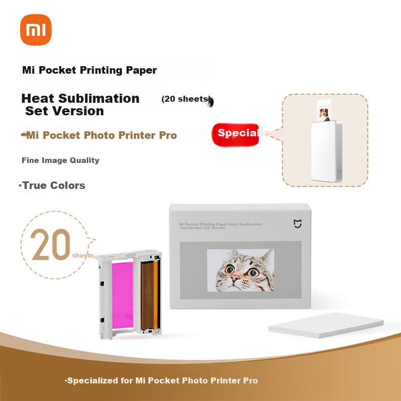 MI Mijia Pocket Photo Printing Paper, Thermal Dye Sublimation Set (20 Sheets), Compatible with Mijia Pocket Photo Printer Pro