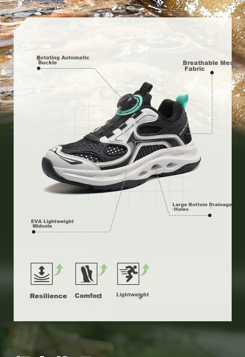 TOREAD Kids Sandals Boys Girls Summer Breathable Sports Creek Shoes Black/Green Size 33 2