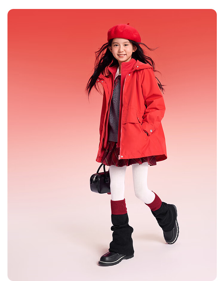 BALABALA Kids Girls' 2025 New Spring Fleece Three-Protection Two-Piece Set New Year Festival Outfit Sweet Style 3