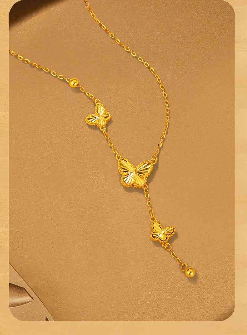 Jinliufu Auspicious Necklace for Women S925 Silver Butterfly Tassel Chain Pure Silver Gold Pendant Mother's Day Gift for Girlfriend 10