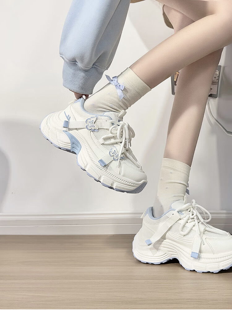 Warrior White Blue Butterfly Dad Sneakers Women New Casual Lightweight Student Sports Shoes White Pink 36 3