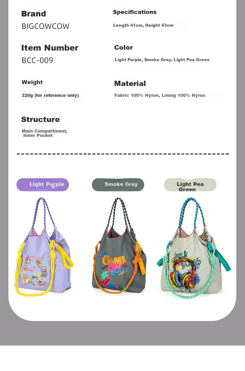 BIGCOWCOW Handbag, Embroidered Nylon Canvas Bag, Shopping Tote, Crossbody Women's Bag 9