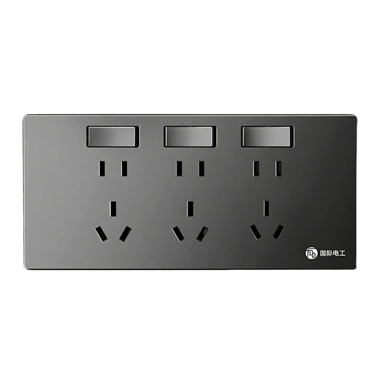 International Electrician 86-Type Extended Socket Kitchen Multifunctional Converter Concealed Household Power Strip with Switch 21-Hole Left-Extended Five-Hole Gray
