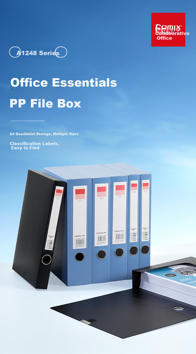 COMIX Pack of 10, 55mm Thick PP File Box/document Box, A4 Size, Black HC-55 1