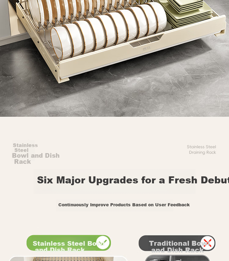 Shuaishi Dish Rack, Kitchen Pull-Out Basket, Cabinet Bowl Basket, Drawer Dish Rack, Draining Rack, Sink Pull-Out Bowl And Plate Storage Rack 2