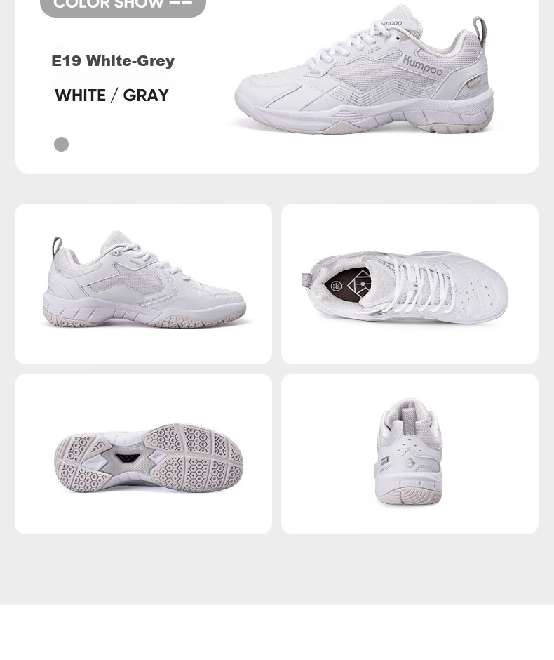 KUMPOO Badminton Shoes for Men And Women, Professional All-Round Sports Shoes, Breathable Shock-Absorbing Wear-Resistant KHR-E19 Silver Size 42 13