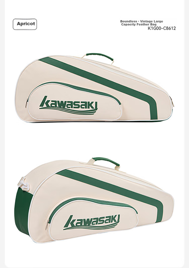 KAWASAKI Badminton Bag, Borderless Retro Handbag, 6-Racket Capacity, Large-Capacity Sports Bag, Tennis Bag C8612, Brow 14