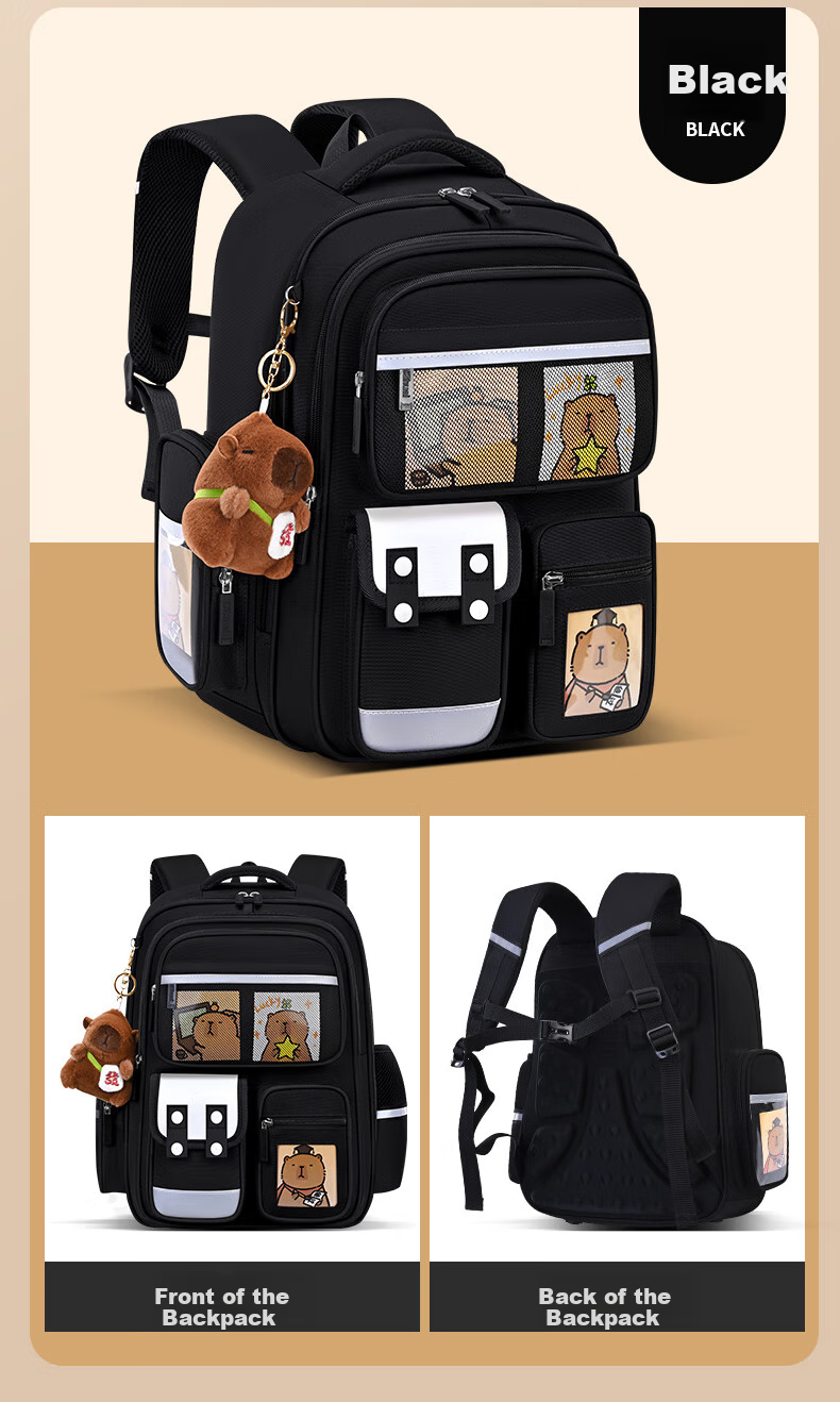 Dishuai Capibala Elementary School Backpack for Girls Grades 1-3 Lightweight Spine-Protecting Large Capacity Children's Backpack for Boys 20